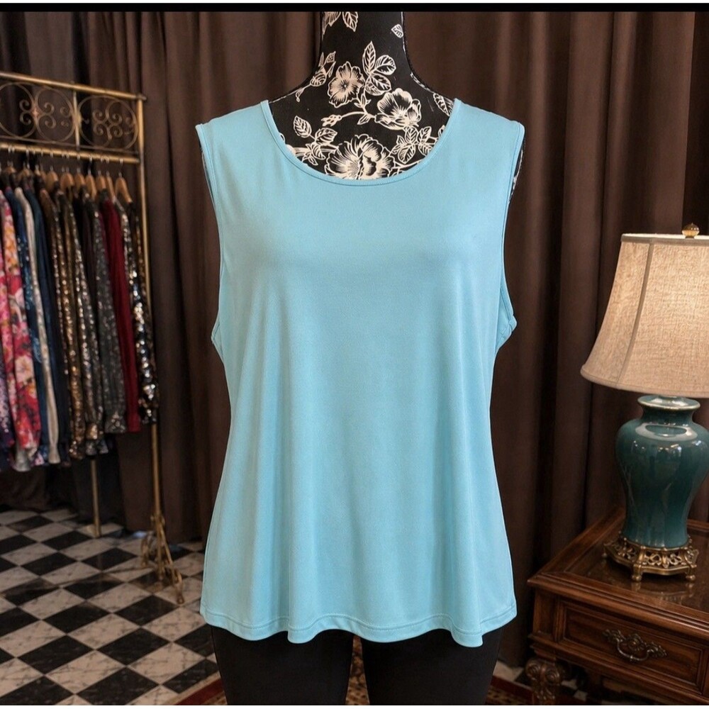 White Stag Stretch Plus Size 16W Women’s Blue Sleeveless Shell Blouse 44” Bust